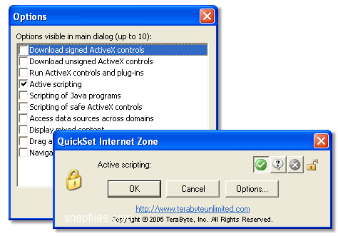 screen capture of QuickSet Internet Zone