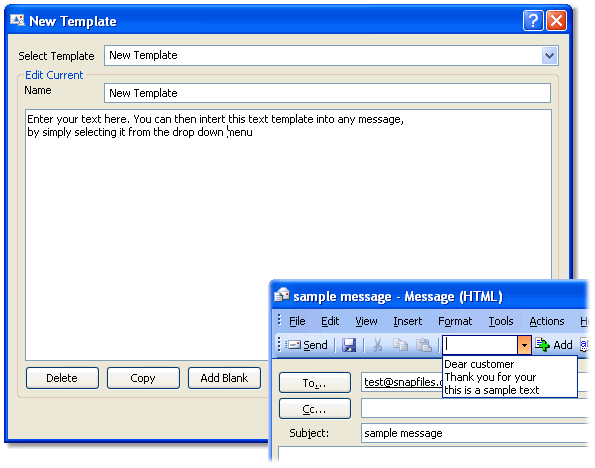 screen capture of Quick Templates for Outlook