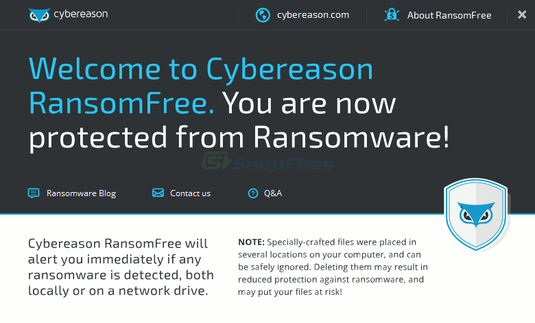 screen capture of Cybereason RansomFree