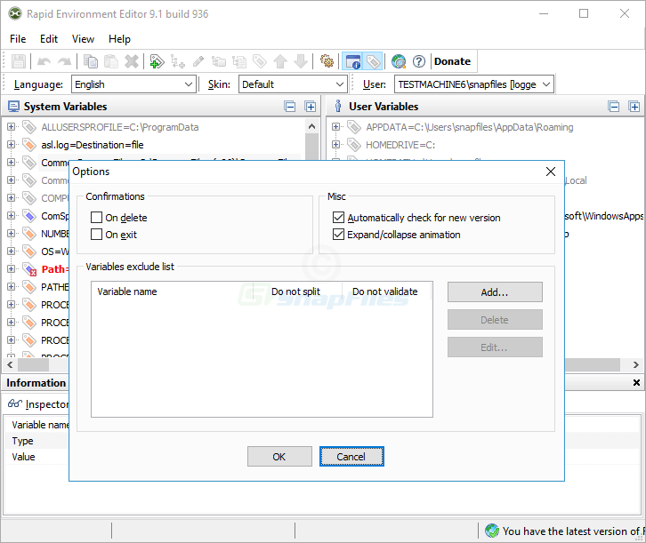 screenshot of Rapid Environment Editor