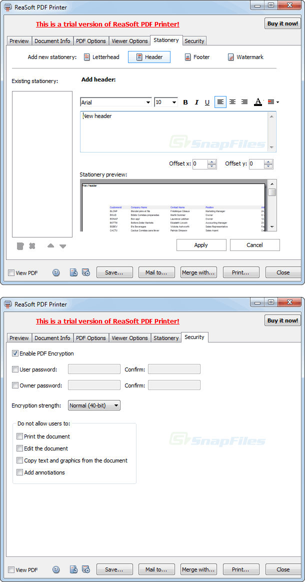 screenshot of ReaSoft PDF Printer