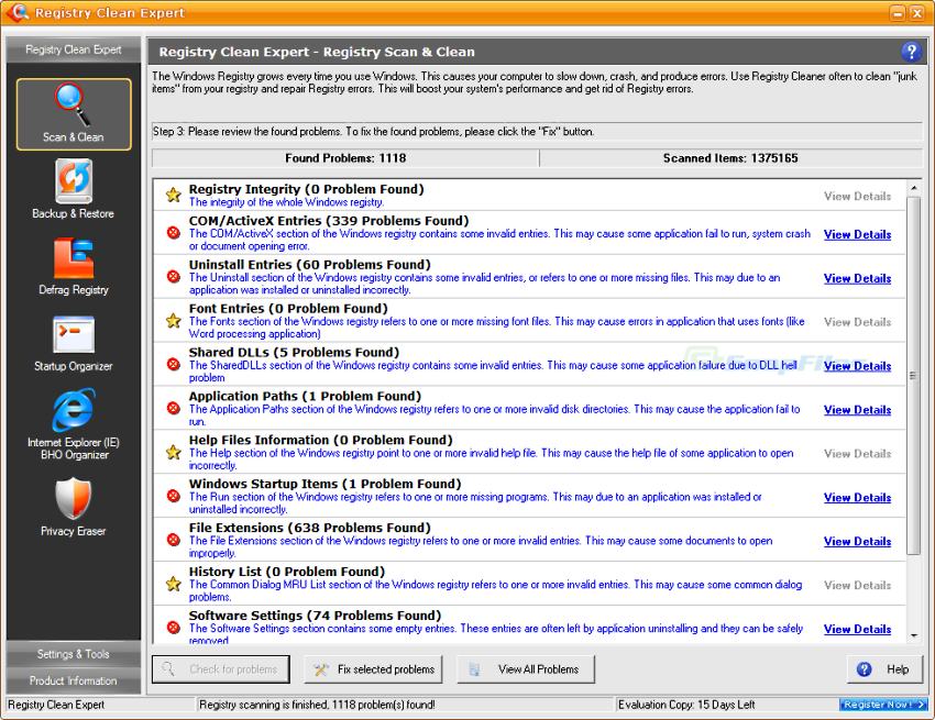 screen capture of Registry Clean Expert