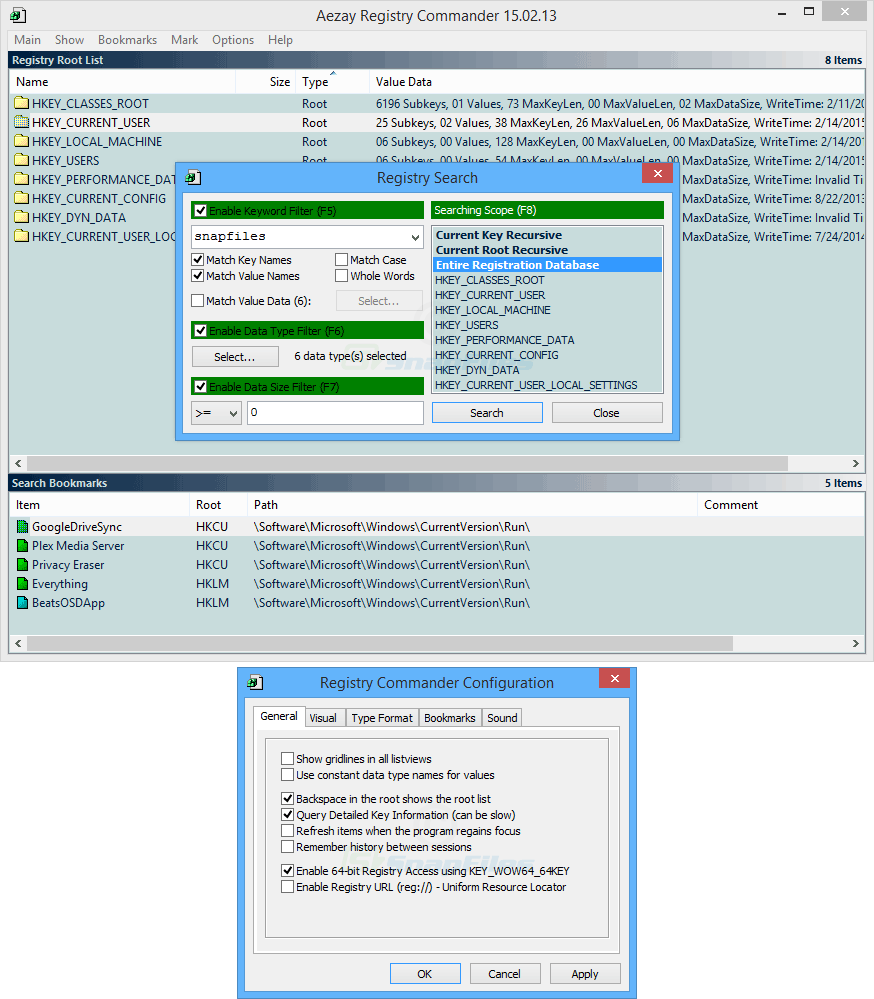 screenshot of Registry Commander