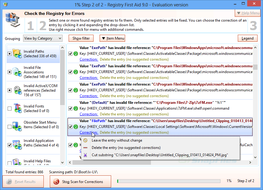 screen capture of Registry First Aid