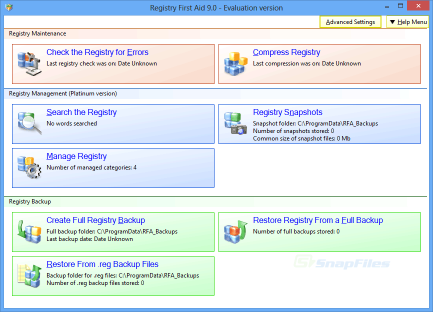 screenshot of Registry First Aid