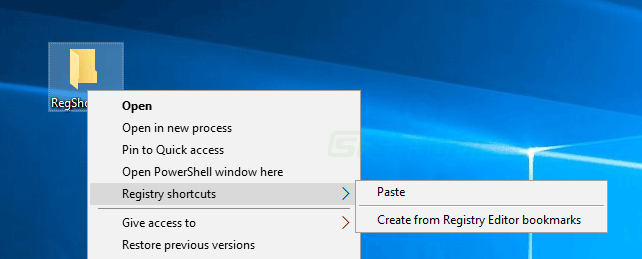 screen capture of Registry Shortcuts