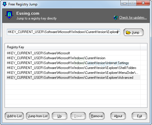 screen capture of Free Registry Jump