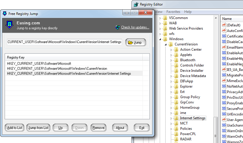screenshot of Free Registry Jump