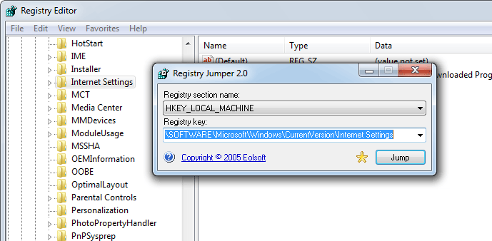 screen capture of Registry Jumper