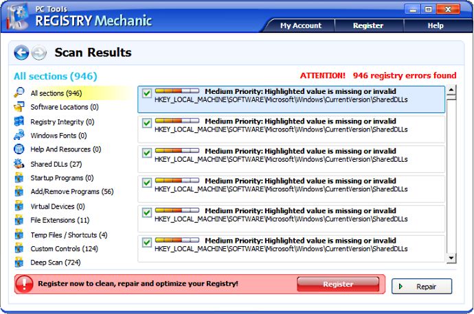 screen capture of Registry Mechanic