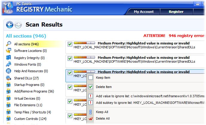 screenshot of Registry Mechanic