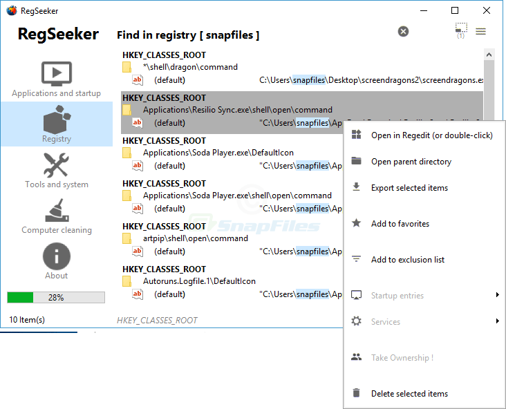 screenshot of RegSeeker