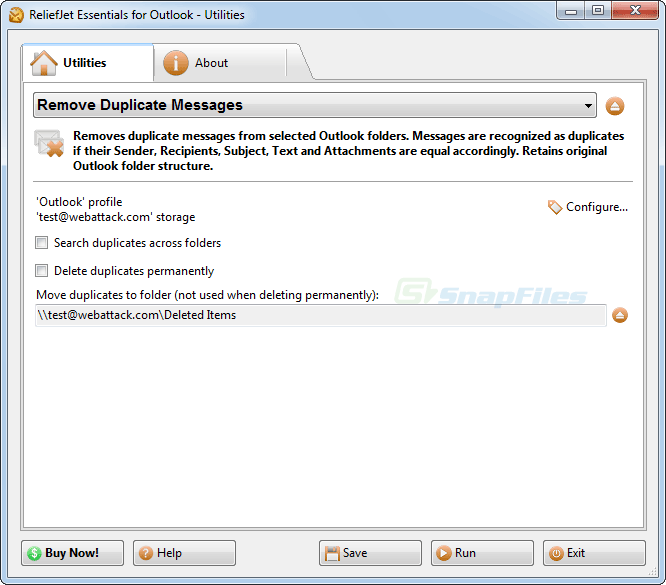 screen capture of ReliefJet Essentials for Outlook