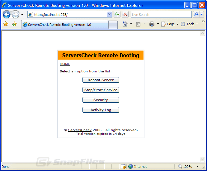 screen capture of ServersCheck Remote Booting
