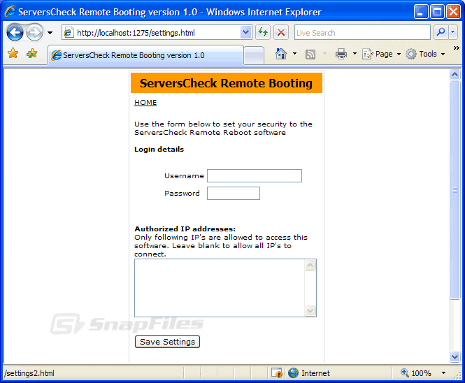 screenshot of ServersCheck Remote Booting