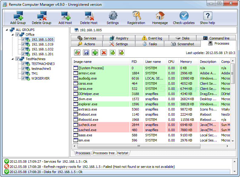 screen capture of Remote Computer Manager