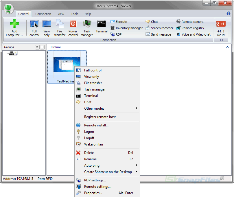 screenshot of Remote Utilities Free