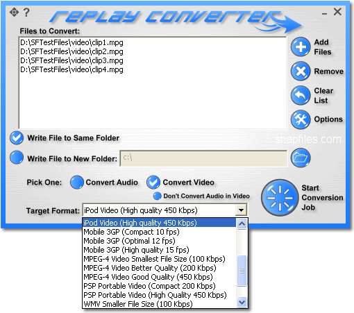 screen capture of Replay Converter