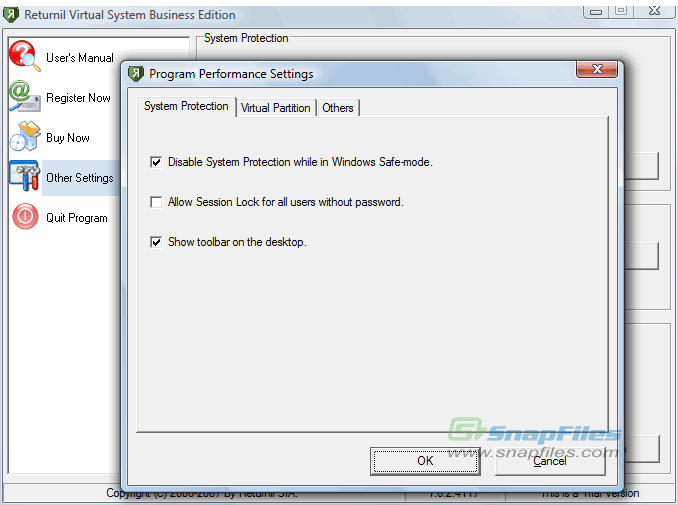 screenshot of Returnil Virtual System 2008 Premium Edition