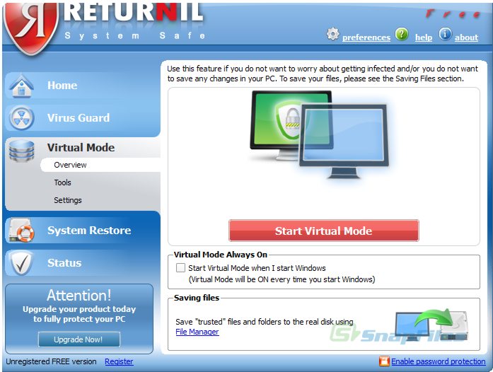 screenshot of Returnil System Safe 2011
