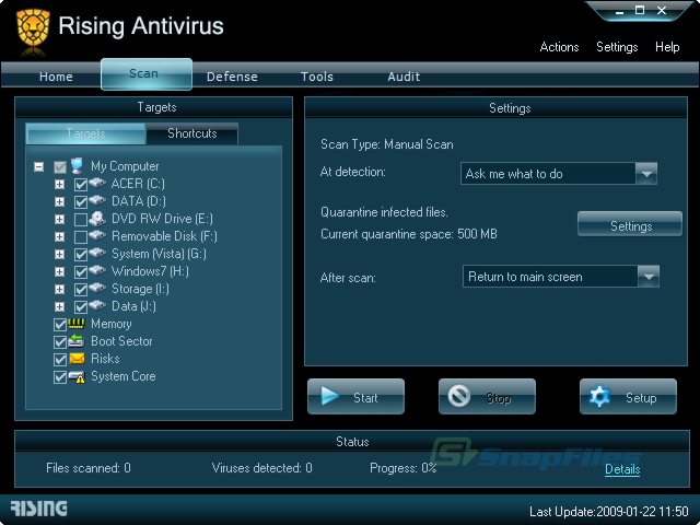 screen capture of RISING Antivirus Free Edition