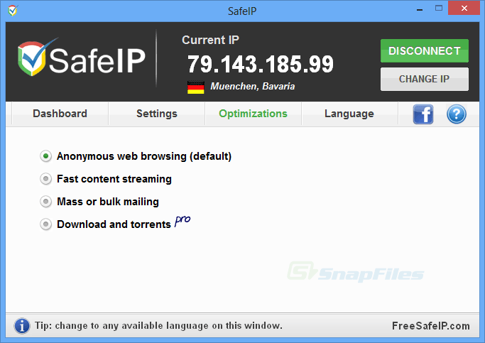 screenshot of SafeIP
