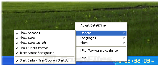 screenshot of Sarbyx TrayClock