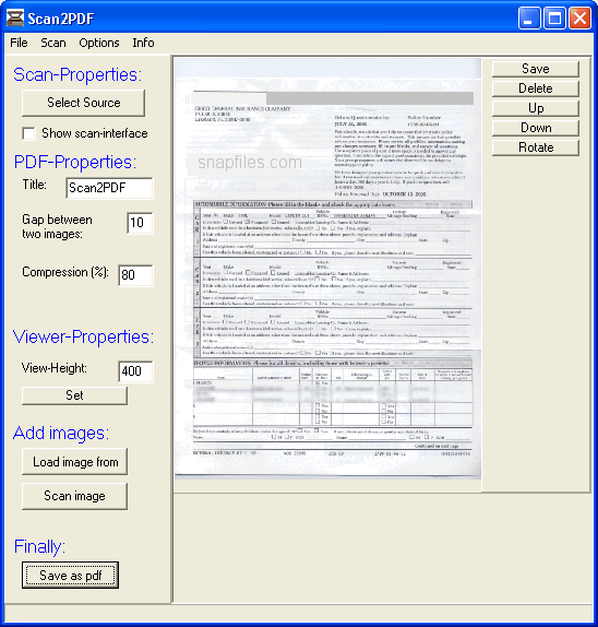 screen capture of Scan2PDF