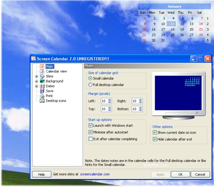 screen capture of Screen Calendar
