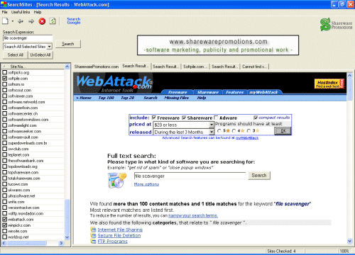 screen capture of SearchSites