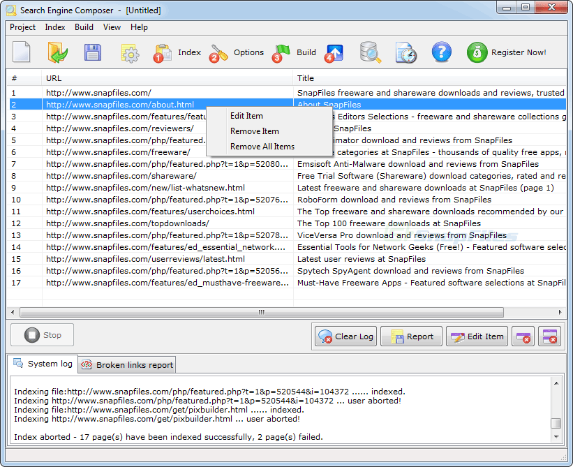 screen capture of Search Engine Composer