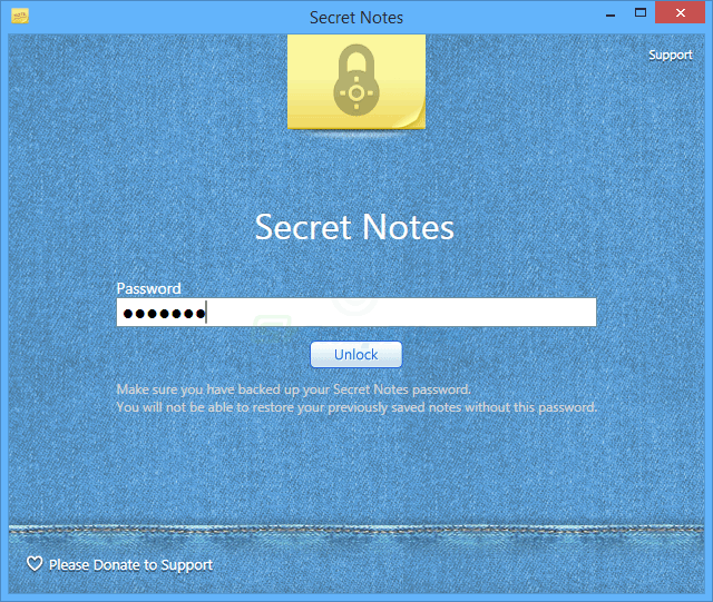 screen capture of Secret Notes