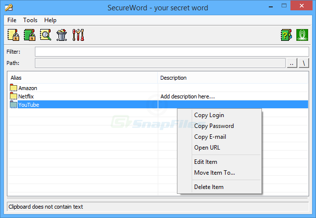 screen capture of SecureWord