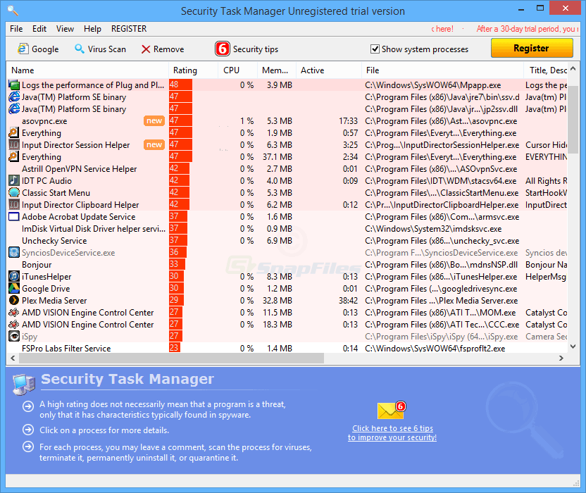 screen capture of Security Task Manager