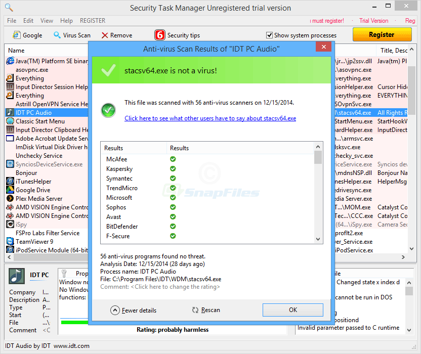 screenshot of Security Task Manager