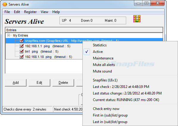 screen capture of Servers Alive