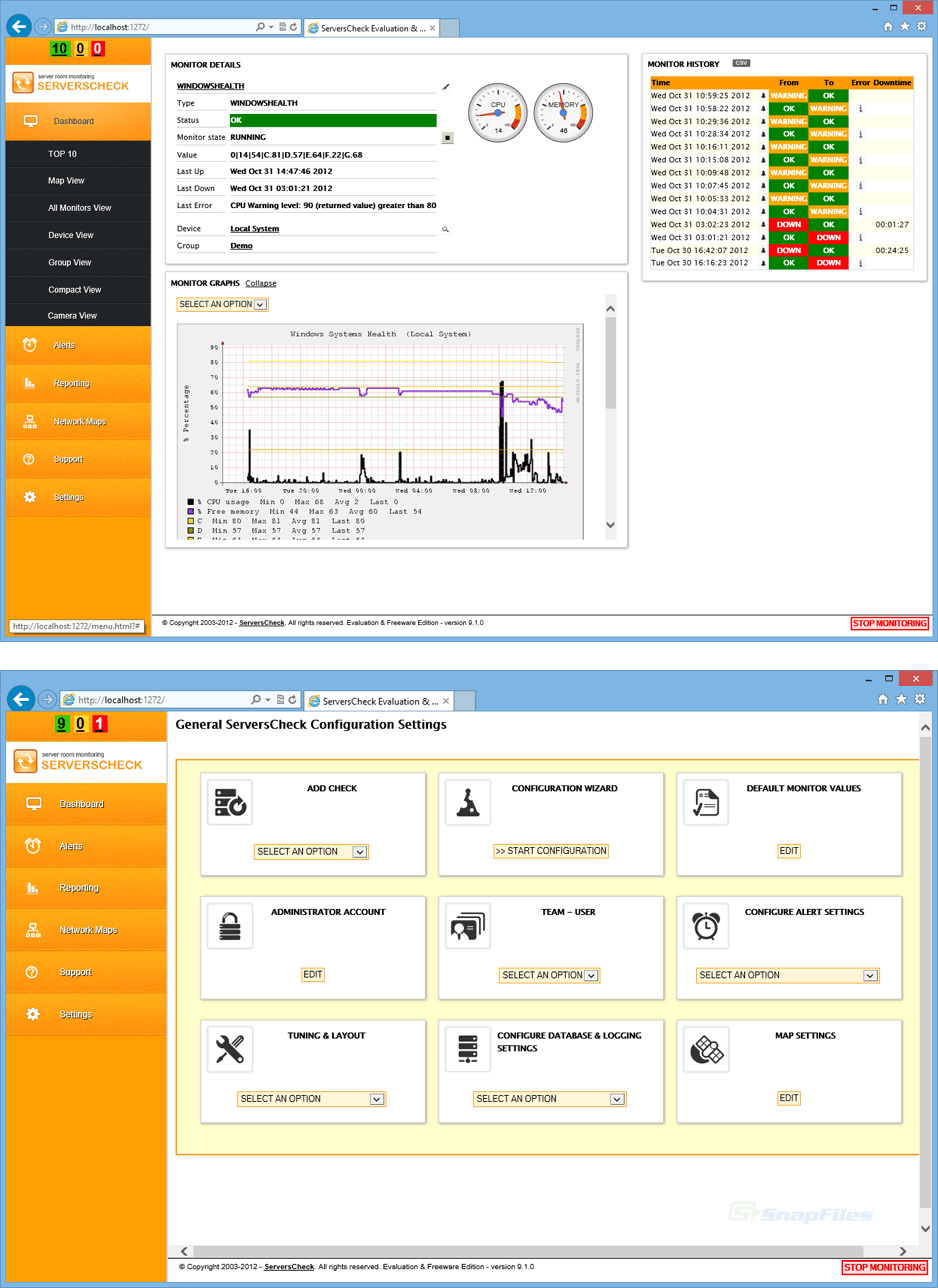 screenshot of ServersCheck Monitoring Software