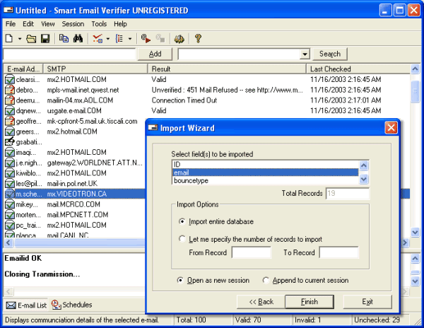 screen capture of Smart Email Verifier