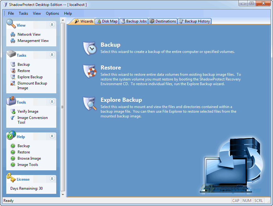 screen capture of ShadowProtect Desktop