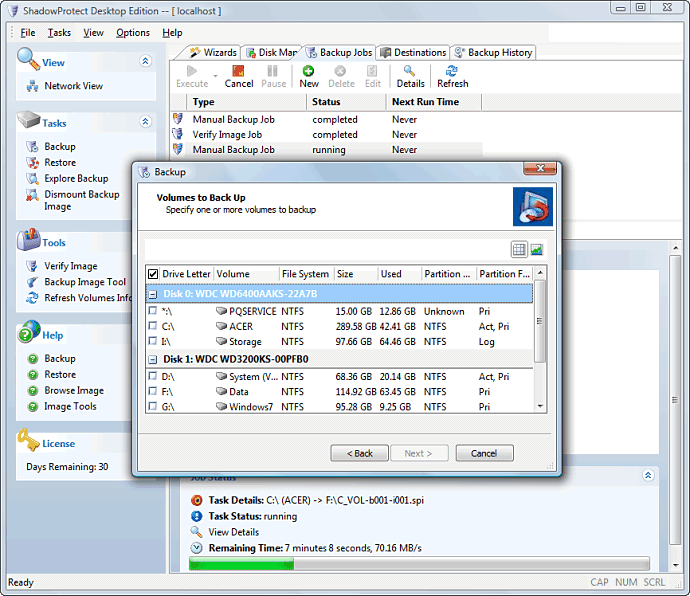screenshot of ShadowProtect Desktop