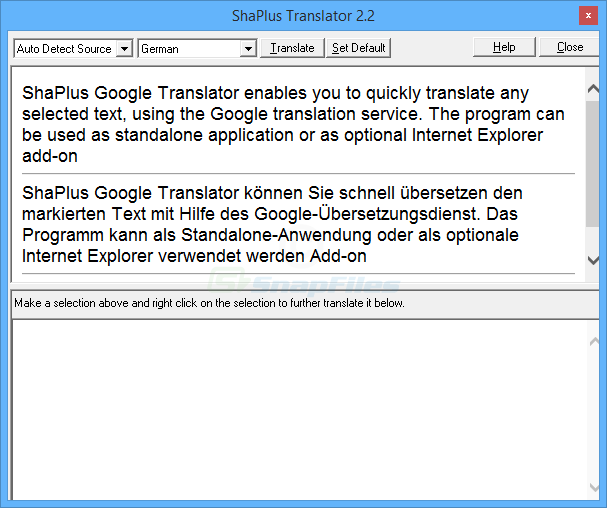 screen capture of ShaPlus Google Translator