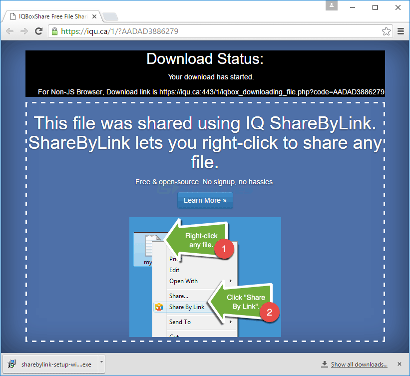 screenshot of ShareByLink