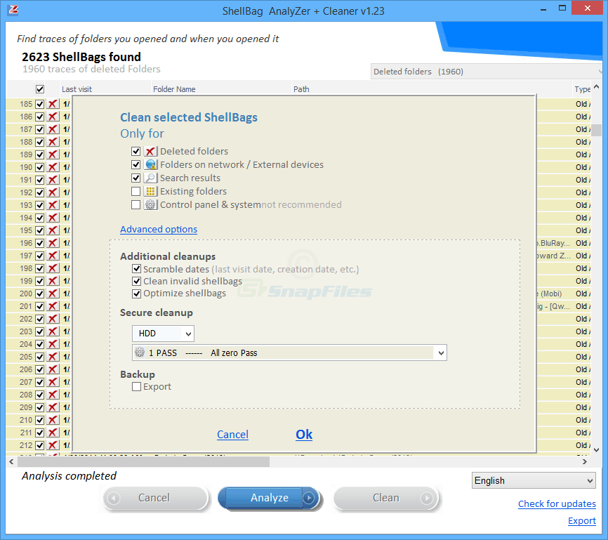 screenshot of ShellBag Analyzer and Cleaner