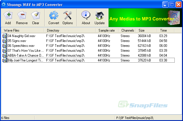screen capture of Shuangs WAV to MP3 Converter