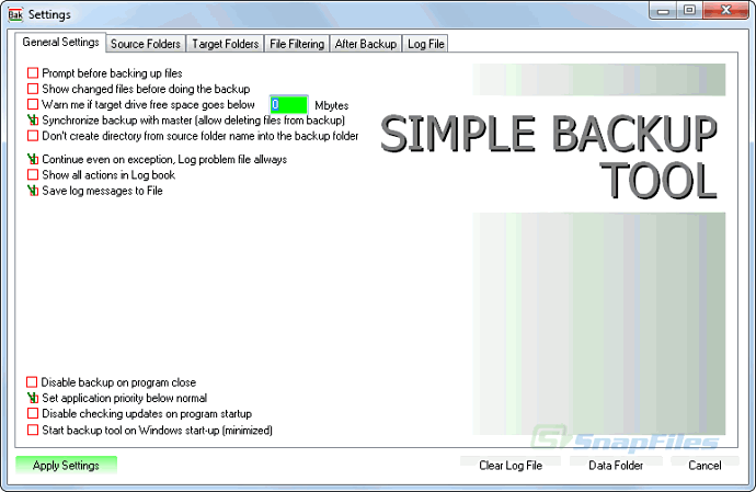 screen capture of Simple Backup Tool