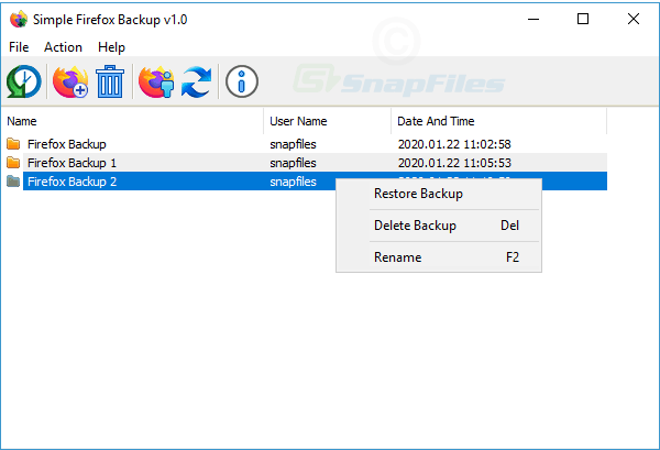 screen capture of Simple Firefox Backup