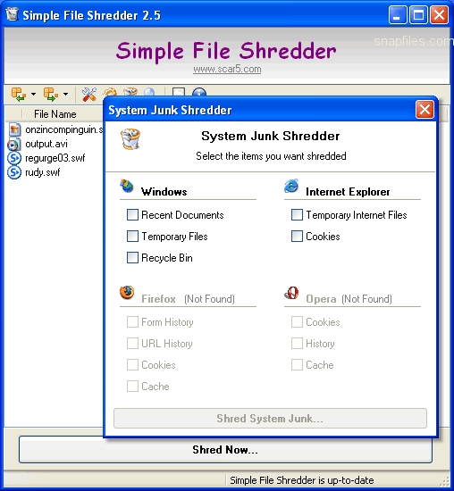 screen capture of Simple File Shredder