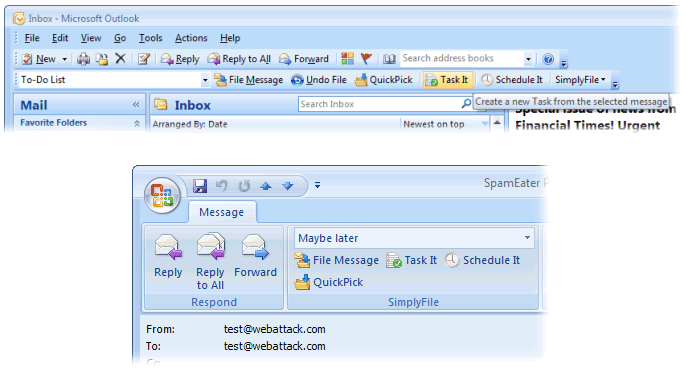 screen capture of SimplyFile for Microsoft Outlook