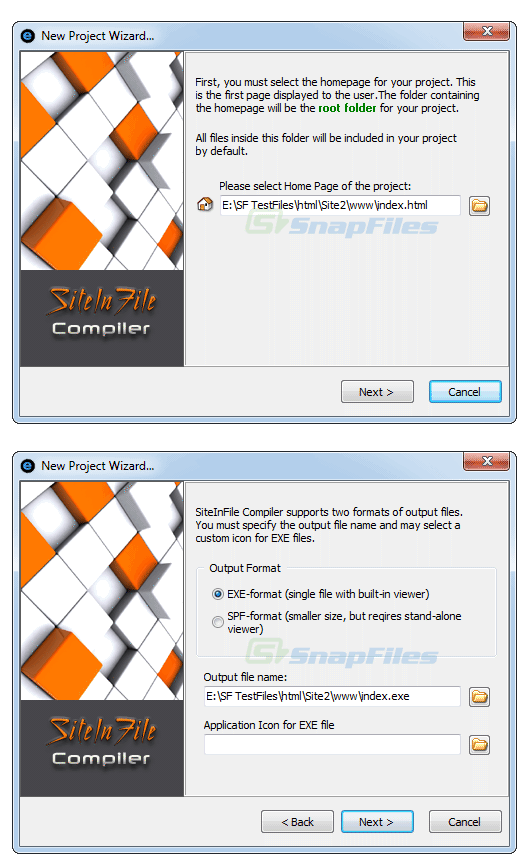 screenshot of SiteInFile Compiler
