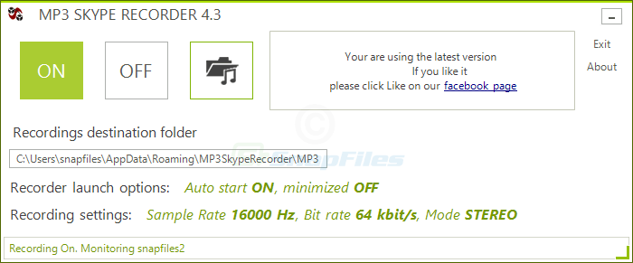 screen capture of MP3 Skype Recorder